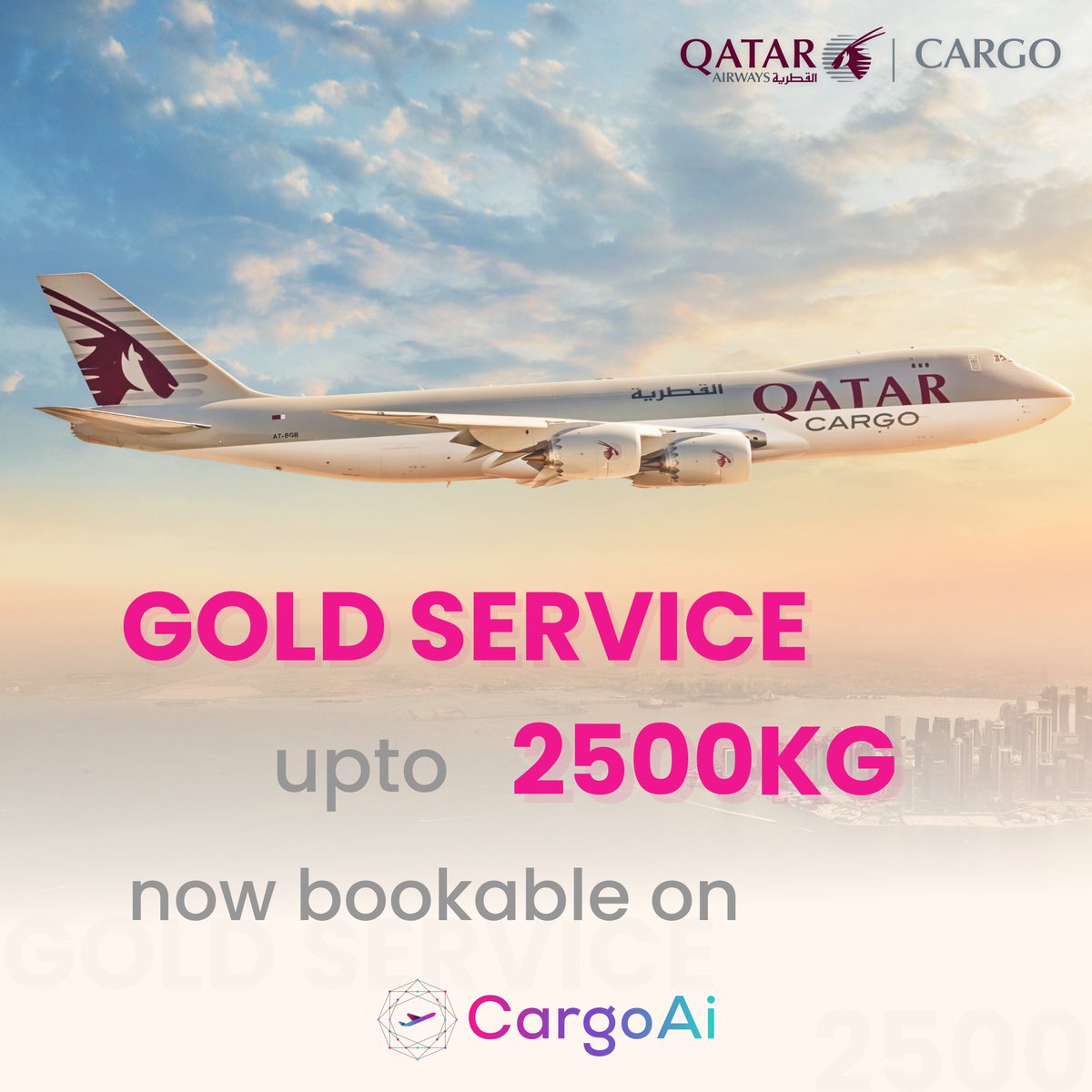 cargoai's tweet photo. Good News! @qatar Airways Cargo GOLD SERVICE is now bookable worldwide, for any shipment up to 2500kg on CargoAi. 

Make a booking on Qatar Airways Cargo today: https://t.co/1PQbswh3mY https://t.co/p2WV4fFswF