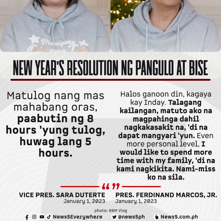 nuelleduterte's tweet photo. Ladies and gentlemen, I present to you the president and vice president of the Philippines. 

Are you impressed with their New Year’s resolutions? 🤡 https://t.co/eGOkKcx2nM
