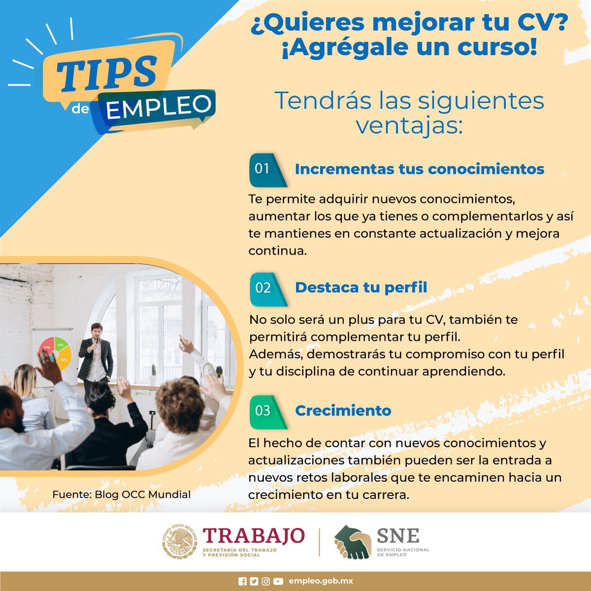 empleogob_mx's tweet photo. ✅ Una de las mejores formas de renovar tu perfil profesional es a través de la adquisición de nuevos conocimientos y una actualización constante. 🌎💼

#TipsEmpleo #CV #Trabajo #SNE #EntrevistaLaboral https://t.co/acByVx7UGk