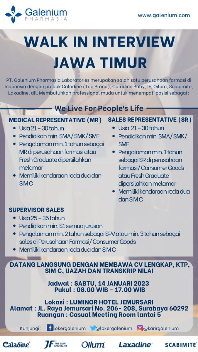 LokerGalenium's tweet photo. Walkin Interview Surabaya #walkininterview #lokersurabaya2023 #lokersurabaya https://t.co/Nk3qi3CEH8