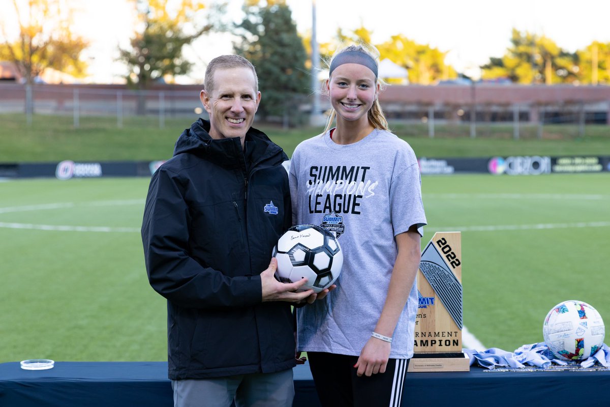 TheSummitLeague's tweet photo. 🗓️ Nov. 5 | #SummitWSOC 🗓️

After not playing a ton during the regular season, @OmahaWSOC freshman goalkeeper Emma Konsmo was a part of three straight clean sheets in the postseason, capping that run by leading the Mavericks to their first Summit League🏆.

#ReachTheSummit https://t.co/6AmkJDL2lV