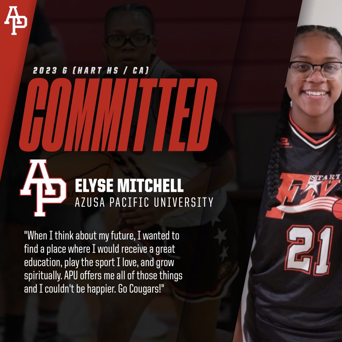 Starting5Bball's tweet photo. 2023 G Elyse Mitchell (Hart High School / CA) has committed to Azusa Pacific University.

@Tarek_Fattal @pollonpreps @haleymsawyer @JustinwillTweet @APUCougars @HartGirlsBaske1 https://t.co/s2RLyBh0oE