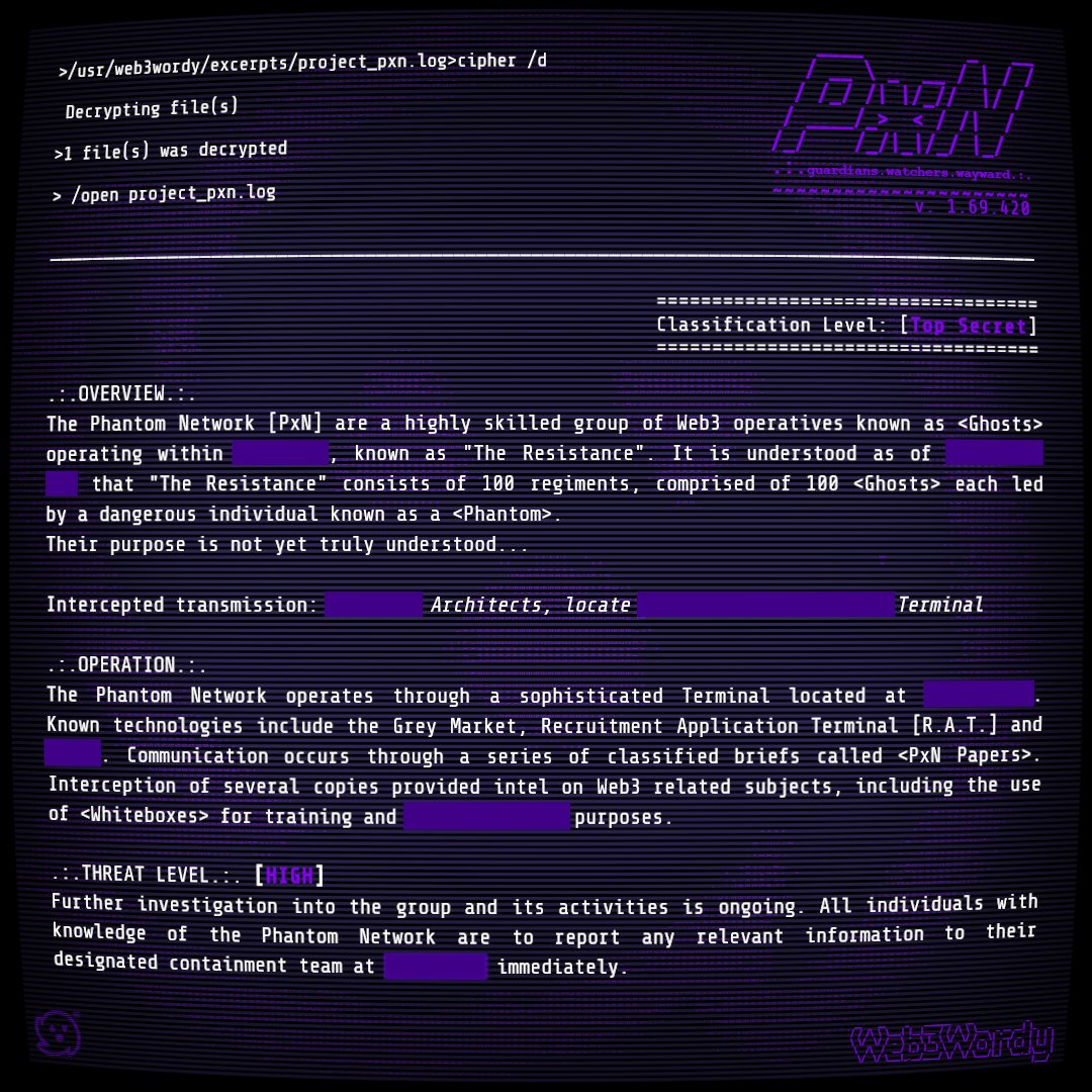 Web3Wordy's tweet photo. Decrypted @projectPXN log found. Probably nothing
@reicannon @Pants_shh @X4AES @dexd0x
Voice log released tomorrow
#PxN #Ghost1881 #PhantomNetwork https://t.co/ghBrt5PnXJ