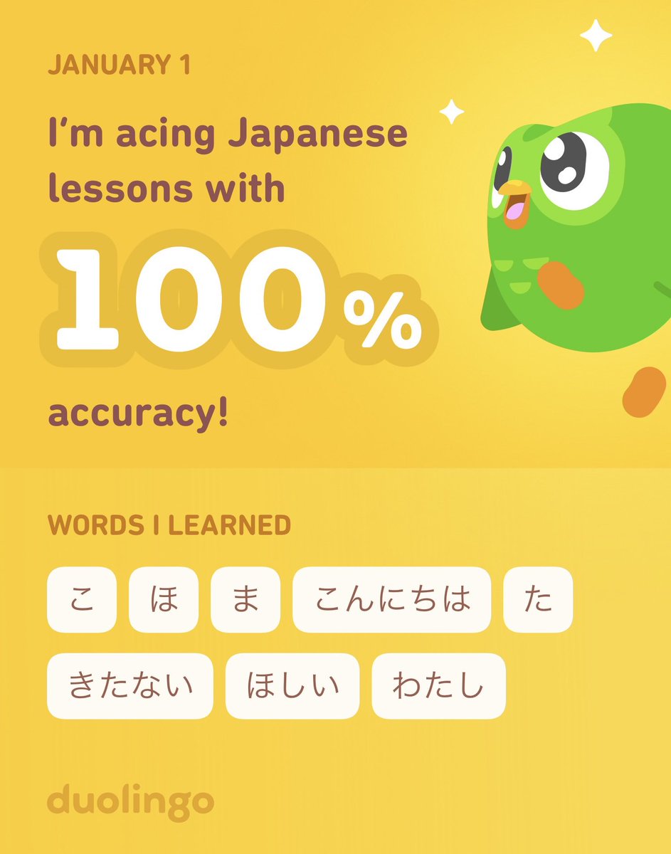 Raphael2602BLF's tweet photo. I’m learning Japanese on Duolingo! It’s free, fun, and effective.( ͡° ͜ʖ ͡°) https://t.co/Klan92sc6o