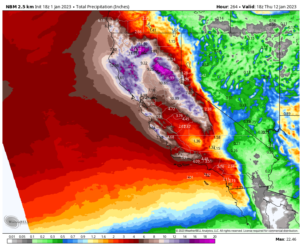 The storm parade is far from over for California, with 3 more atmospheric rivers set to slam the state over the next 10 days.

Starting to get concerned about more widespread severe flooding potential in NorCal as rainfall amounts of 6-12+ inches would cause serious issues.