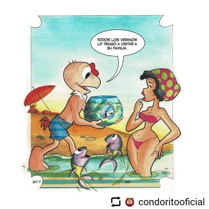 'Trago ele para visitar a família em todos os verões.'

Um #chiste mais pueril de #Condorito.

#Repost @condoritooficial with @let.repost 
• • • • • •
Que mejor manera de empezar las vacaciones. 🐟🐟

#plop #risa #cone #RevistaCondorito #condoricos… instagr.am/p/Cm49-7LP4-V/