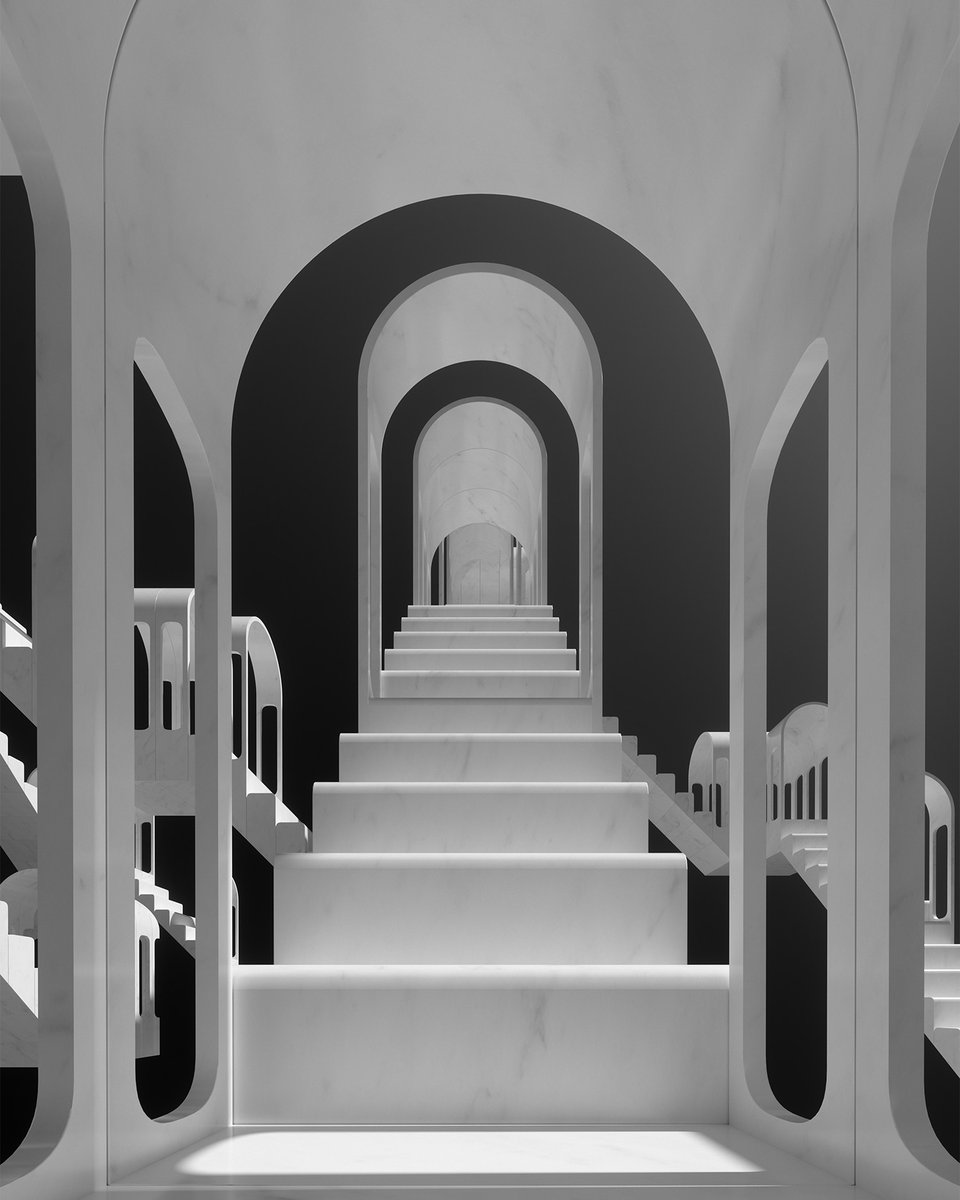 In Transit XI

#transit #travel #transport #journey #ascending #descending #loop #repetition #infinite #steps #stairs #architecture #arches #arcade #columns #concept #marble #art #digitalart #blackandwhite #cgi #render