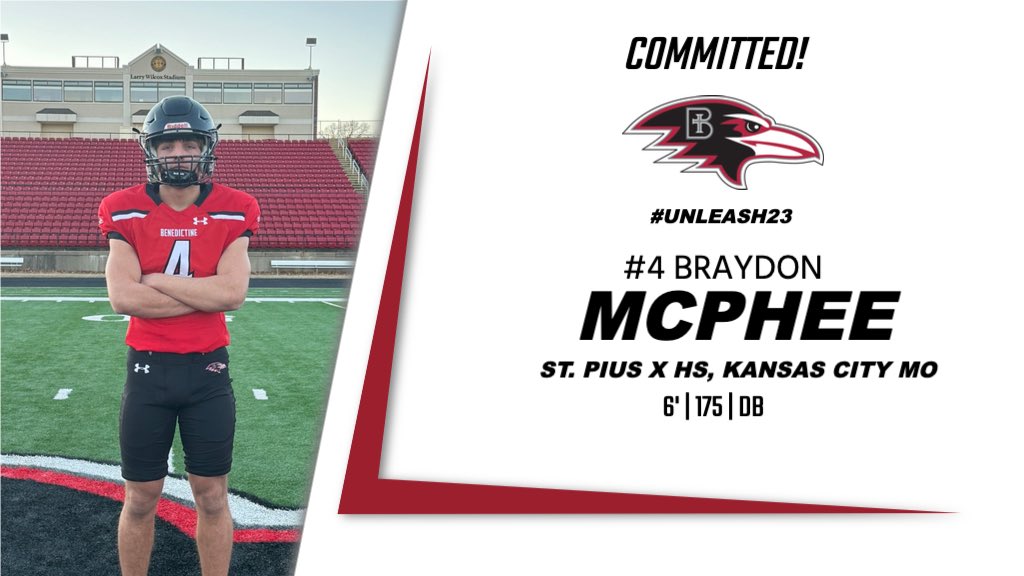 Braydon McPhee (@braydonmcphee) on Twitter photo I am beyond blessed and honored to announce that I will be continuing my academic and athletic career at Benedictine College! I would like to thank everyone that has gotten me to this position, and I’m excited to be a Raven! <a href="/JoelOsborn_BC/">Joel Osborn</a> <a href="/Coach_Simone73/">Anthony Simone</a> <a href="/FootballSpx/">SPX_Football</a> I am beyond blessed and honored to announce that I will be continuing my academic and athletic career at Benedictine College! I would like to thank everyone that has gotten me to this position, and I’m excited to be a Raven! <a href="/JoelOsborn_BC/">Joel Osborn</a> <a href="/Coach_Simone73/">Anthony Simone</a> <a href="/FootballSpx/">SPX_Football</a>
