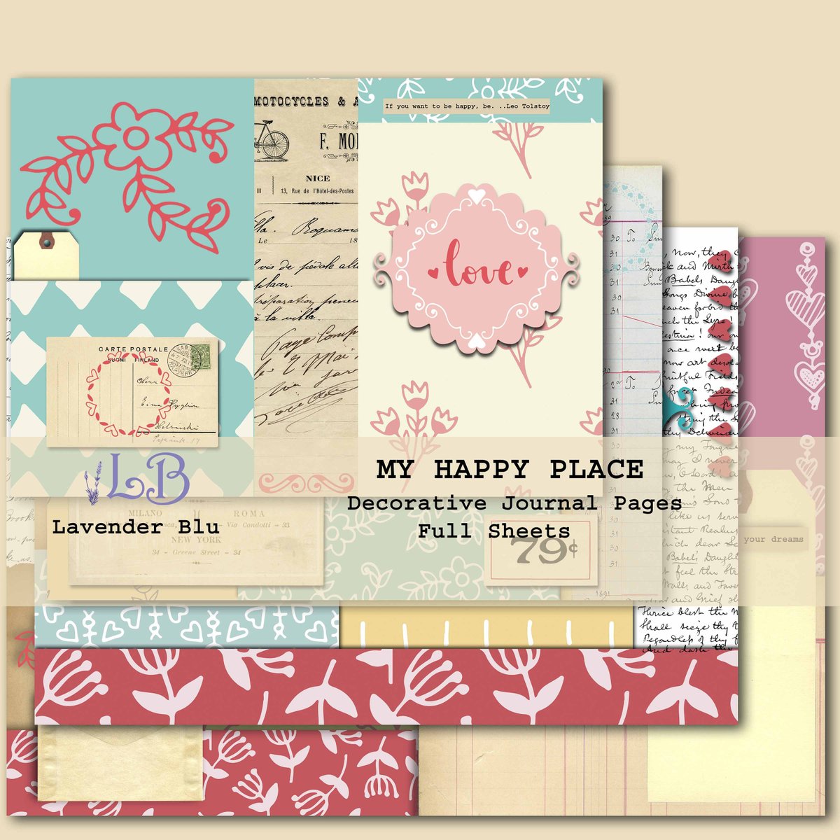 LBluart's tweet image. Sleek sellouts! 🤓. Order Junk Journal Kit MY HAPPY PLACE | Decorative Journal Papers Full Size | Collage Papers plus ephemera sheet at $5.00 from etsy.me/3GYKCha #JournalPrintable #JournalPages