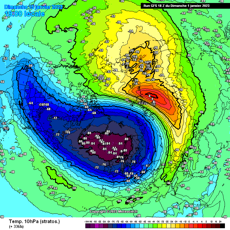 GavinPartridge's tweet photo. GFS 18z forecasting a very significant warming of stratosphere over Siberia and moving that warming into the North Pole, displacing the PV at stratospheric level

That's steps 1 &amp; 2 successfully completed. By 384hrs looks like a split is about to occur. That gets us to step 3... https://t.co/ZEDLcVaQPd