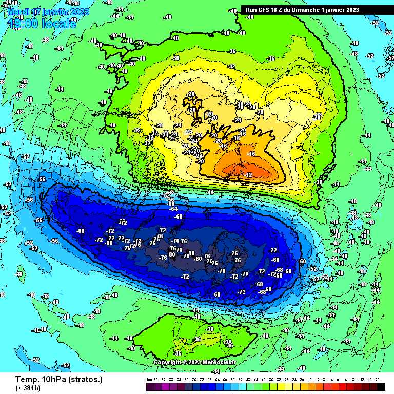 GFS 18z forecasting a very significant warming of stratosphere over Siberia and moving that warming into the North Pole, displacing the PV at stratospheric level

That's steps 1 &amp; 2 successfully completed. By 384hrs looks like a split is about to occur. That gets us to step 3...