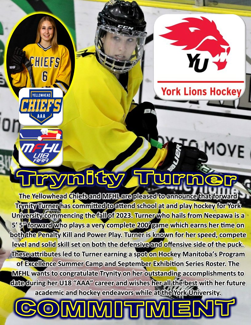 ALERT-<a href="/YHChiefs/">Yellowhead Chiefs</a> Trynity Turner commits to <a href="/WhkyYork/">YorkLionsWHKY</a>- <a href="/CPFemaleU18/">CP U18 AAA Female Capitals</a> <a href="/Eastmanfemale/">Eastman Selects</a> <a href="/U18BoltsAAAF/">Interlake Lightning Female U18 AAA</a> <a href="/femalepvhawks/">Pembina Valley U18 Female AAA Hawks</a> <a href="/westmanAAA/">Westman Wildcats</a> <a href="/WinnipegAvros/">Winnipeg Avros</a> <a href="/WinnipegIceAAA/">WinnipegIceAAA</a> <a href="/hockeymanitoba/">Hockey Manitoba</a> <a href="/GameOnHockey/">Game On Magazine</a> <a href="/staylorsports/">scott taylor</a> <a href="/CBrooksie84/">Carter Brooks</a> <a href="/darryl_gershman/">Darryl Gershman</a> @JuniorNightMB <a href="/mikegerl/">Michael Gerl</a> #theplacetoplay - CONGRATS