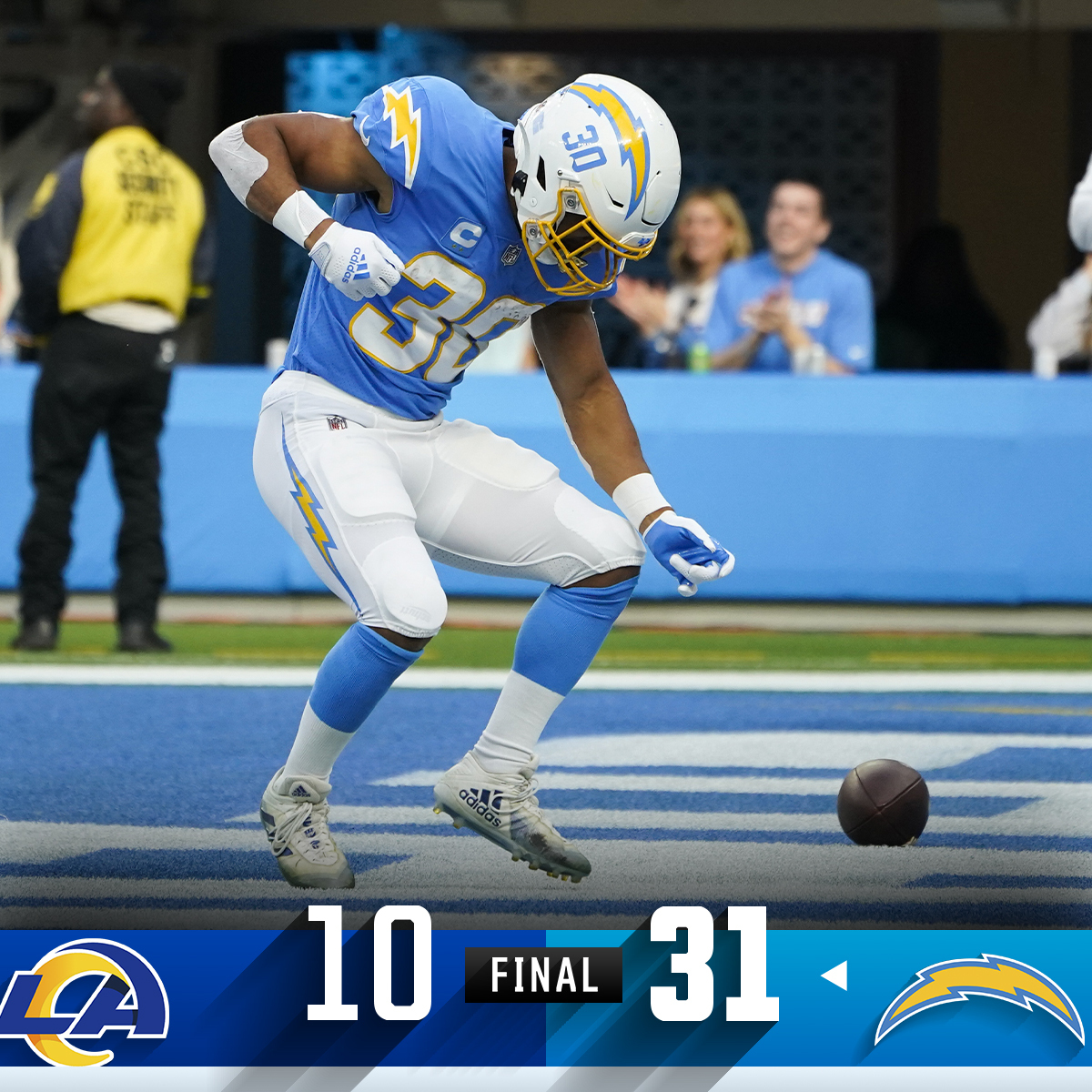 NFL's tweet photo. FINAL: @chargers win the Battle of LA! #LARvsLAC https://t.co/edHUpnxSJK
