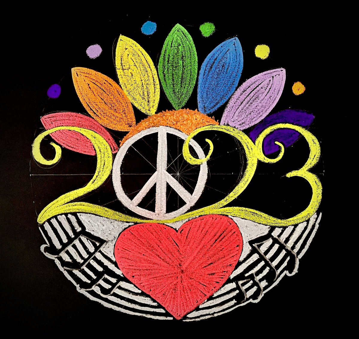 Danko818's tweet photo. Setting my intentions on peace, love, hope and harmony for 2023 and beyond. Positive energy begets positive energy. @HevMelissa #thechalkcharmer https://t.co/v1qzEPxAl1