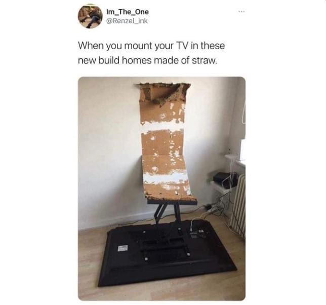 matthk's tweet image. Or… when you don’t know you’re supposed to find a stud or cross-brace to attach the TV-mount to 🤦‍♂️.

#DIWhy 🤣