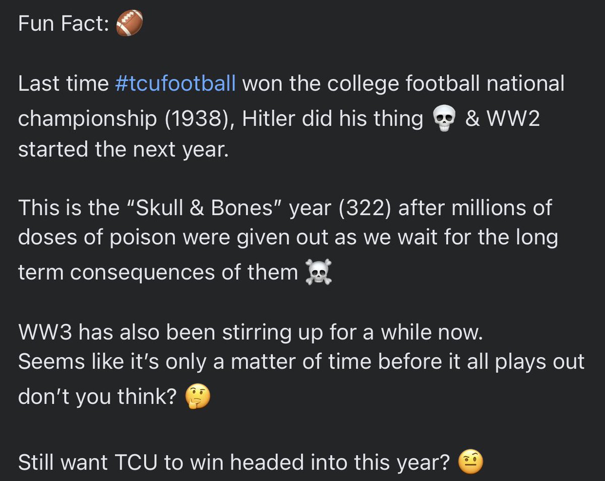 kingxxxpig42's tweet image. #inplainsight #scriptedreality #realitycheck #History #historymatters #DYOR #connectthedots #orchestrated #chaos #ESPN #TCU #TCUFootball #Fact #funfacts