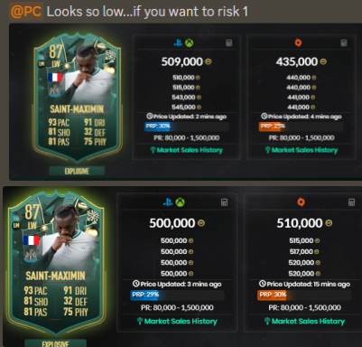 AsyFutTrader's tweet photo. I also have tips for PC 🔥

30k profit - Butra
50k profit- Saint

Annual pass is cheap
https://t.co/k1l2la7bTY

Also, in my discord is only me giving tips, many people asking about it 

 #fifatrade #fifaprofit https://t.co/hdzx1fHrjB