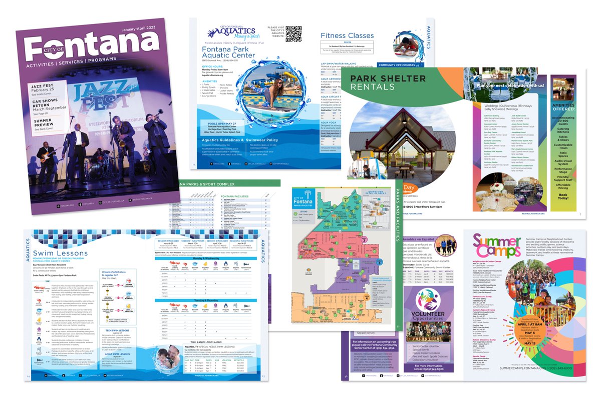McGregorShott's tweet photo. The new magazine is here! 2023 marks the third year we've designed Fontana's recreation guide, a 56-page triannual publication for a population of 220,000. Highlights include Fontana’s parks and recreation programs, events, culture and amenities. https://t.co/nhCGSH7FW6 https://t.co/6OdZwSXSIk