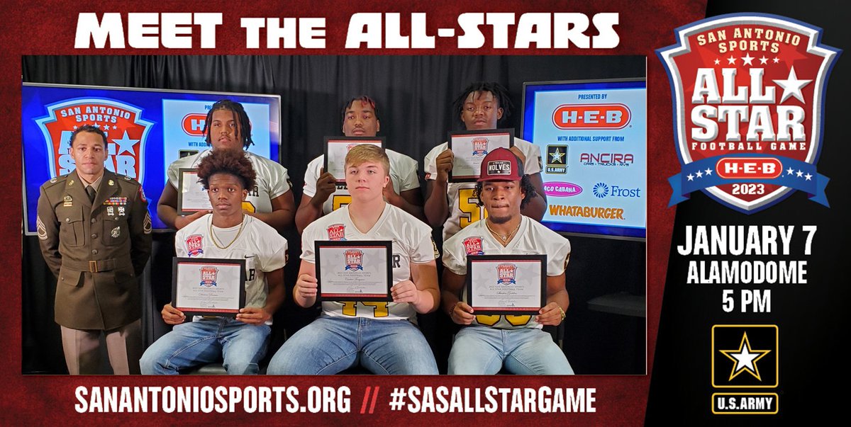 Tune into <a href="/KABBFOX29/">FOX SA</a> Max. Sports tonight at 9:30 p.m. &amp; meet <a href="/DHSWolvesFB/">Davenport Football</a> <a href="/Darion_DB/">Darion Brown</a> <a href="/TraynorCarter/">Carter Traynor +</a> <a href="/shastin_golden/">Shastin Golden</a>, <a href="/SWDragonsFB/">Southwest Dragons Football</a> @daionbirts and <a href="/SAHoustonFB/">Hurricane Football</a> @javonadams75 <a href="/VONDXLE/">Jamie Johnson ll</a> who will play for Team Gold in the <a href="/SA_Sports/">San Antonio Sports</a> All-Star Football Game pres. by <a href="/HEB/">H-E-B</a>. Congrats!