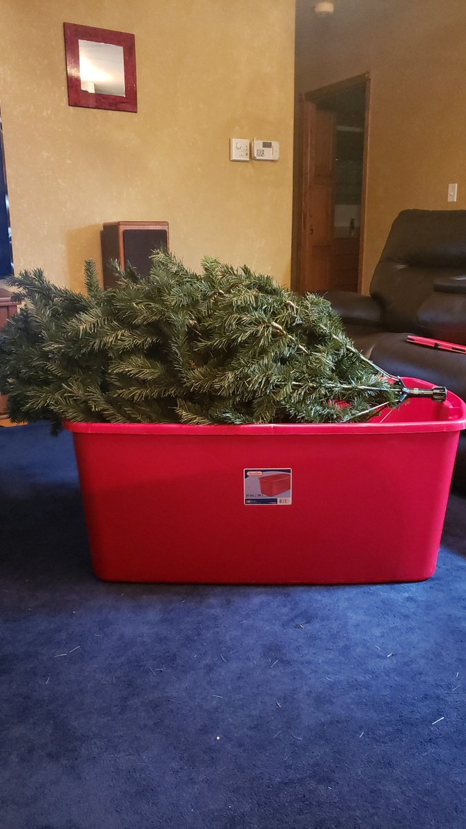 I bought a 7.5 ft. new tree this year. It guess I didn't  think about how long the tote was that I  was going to store the tree.