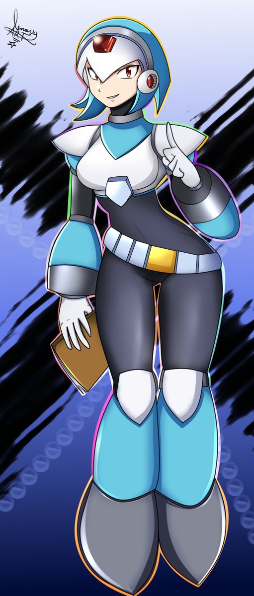 ArtLemony's tweet image. Drawing of the navigator hunter Azulzinha Megaman x5 full body, I hope you like it! &amp;gt;w&amp;lt;
 💖💖💖✨🥰🖤💜✨

#MegaMan #megamanx5 #reploid #fanart #hunter #Azulzinha #opencommissions #digitalart #rockmanx #comisionesabiertas #ロックマンX5