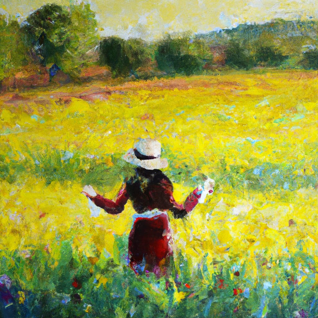 A woman in a flower field in oil painting "A woman in a flower field in oil painting - made with @NightCafeStudio %0D%0A%0D%0Ahttps://creator.nightcafe.studio/creation/DntudtCQHtz1RQ6aiB5T%0D%0A%0D%0A#aiart #nightcafe #digitalart creator.nightcafe.studio/creation/Dntud…