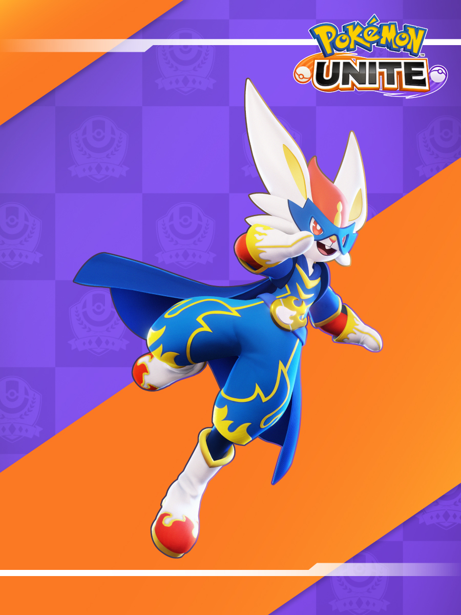 PokemonUnite's tweet photo. A fiery hero clad in blue appears! Super Suit Style: Cinderace is now available in #PokemonUNITE! https://t.co/tfNGk5rn1M