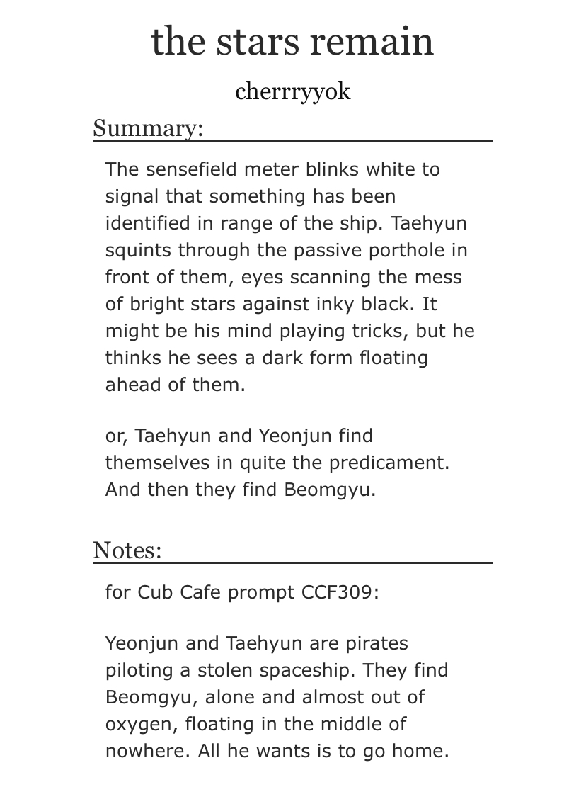 cherrryyok's tweet photo. the stars remain
🐿️🐻🦊 | chaptered | m 
written for @cubcafefest 
https://t.co/EvnnDfxULW https://t.co/aFQKQpNXov