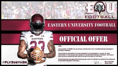 holomanjoel69's tweet photo. After a conversation with @CoachMadison_EU I am blessed to announce I have received an offer from Eastern University 

@Coach_Lee_Show @CoachBigPete @EDGYTIM @SoWestILHSSport @DeepDishFB @damehova9 https://t.co/2AYIkUwxyq