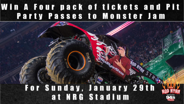 Rod Ryan Show (@rodryanshow) on Twitter photo We have another four-pack of <a href="/MonsterJam/">Monster Jam</a> tix with pit passes. For your chance to win, retweet this tweet using <a href="/945thebuzz/">94.5 The Buzz</a>. The winner selection is at 6:40 am. #every20minutes #rodryanshow We have another four-pack of <a href="/MonsterJam/">Monster Jam</a> tix with pit passes. For your chance to win, retweet this tweet using <a href="/945thebuzz/">94.5 The Buzz</a>. The winner selection is at 6:40 am. #every20minutes #rodryanshow