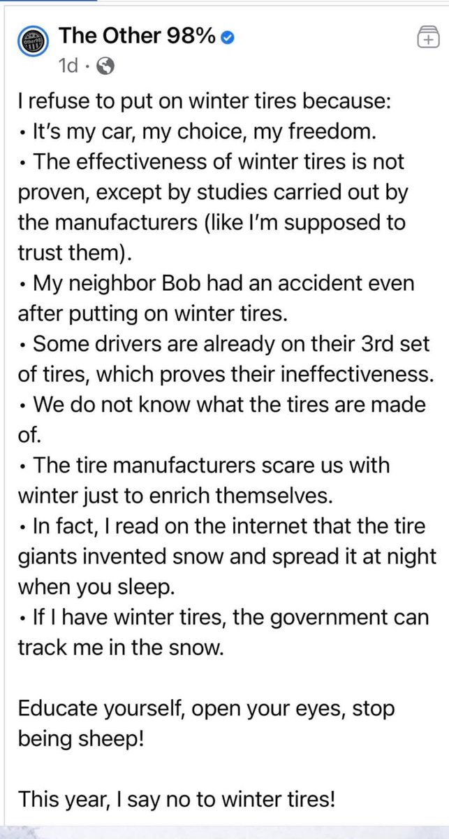 johnsgunn's tweet photo. Don’t trust Big Tire!!! #ConspiracyTheories #antivaxxers https://t.co/qrBGApwiXF