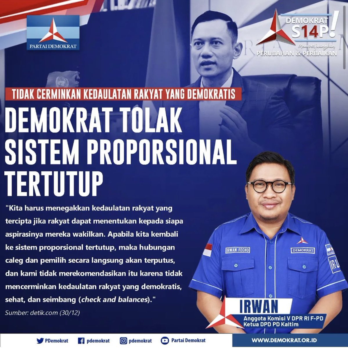DEMOKRAT TOLAK SISTEM PROPORSIONAL TERTUTUP.
.
#demokrat #pdemokrat #partaidemokrat #tolakproporsionaltertutuppemilu2024 
#ahy #ahypemimpinperubahan #perubahandanperbaikan #pemilu #pilpres #menang #indonesia #mamuju #sulbar #sdk