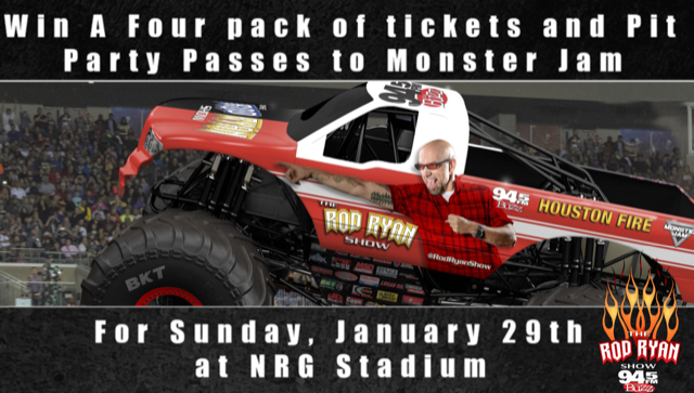 rodryanshow's tweet photo. Win a four-pack of @MonsterJam tix with pit passes, make sure you retweet this tweet using #BETTHEHOUSE. The winner selection happens at 8:20 am courtesy of #rodryanshow and @945thebuzz. https://t.co/JvGI9N6GlM