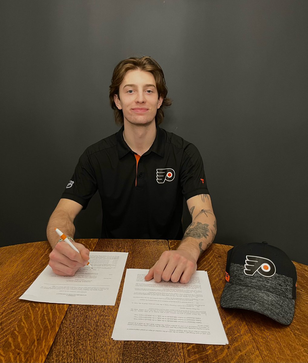 I am very honoured and excited to have signed my first NHL contract with the @NHLFlyers I am grateful for the opportunities I have been given with @Pgcougars, for the support of my family and friends, and for my past coaches. Thank you to all of you who helped me on this journey.