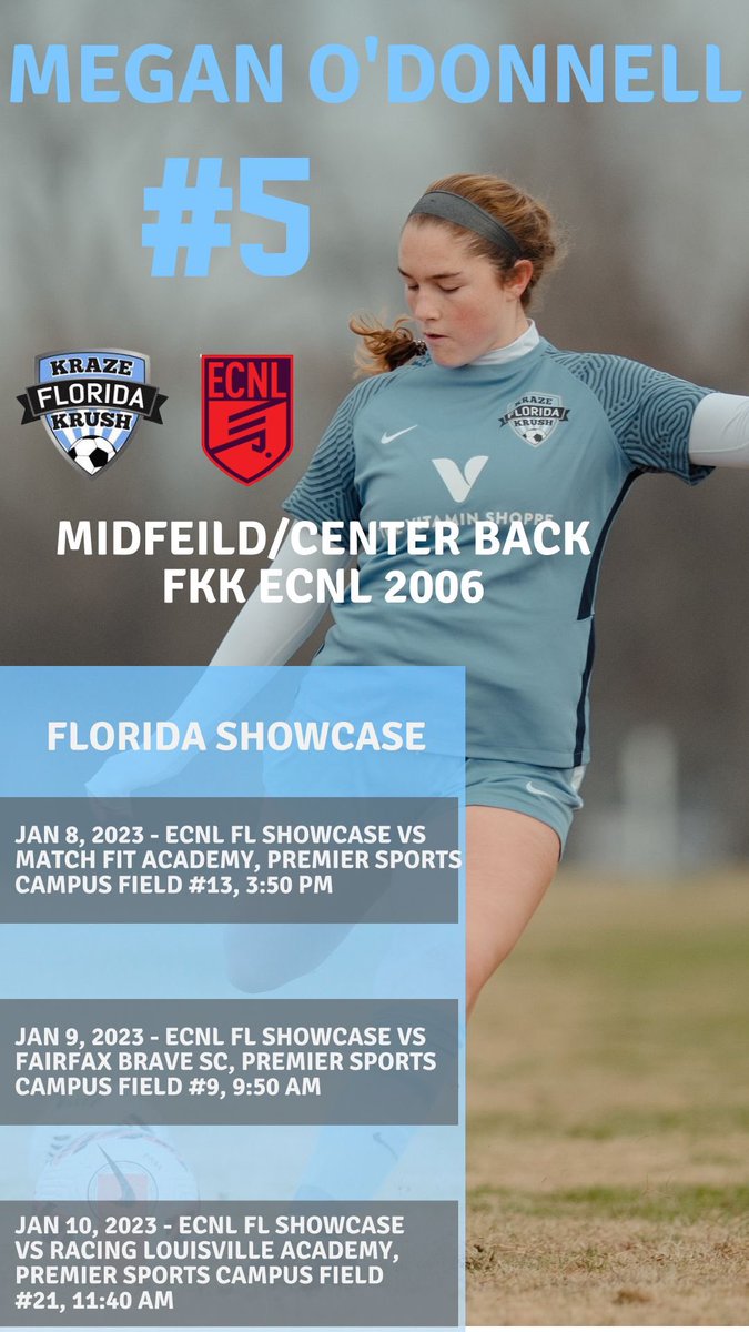 modonnell2024's tweet photo. ECNL Florida Showcase Schedule! Come watch us play, excited to get after next weekend. @ImCollegeSoccer @MarkHansen018 @FlKrazeKrush @ECNLgirls @TopDrawerSoccer https://t.co/Y3oKXhwFru