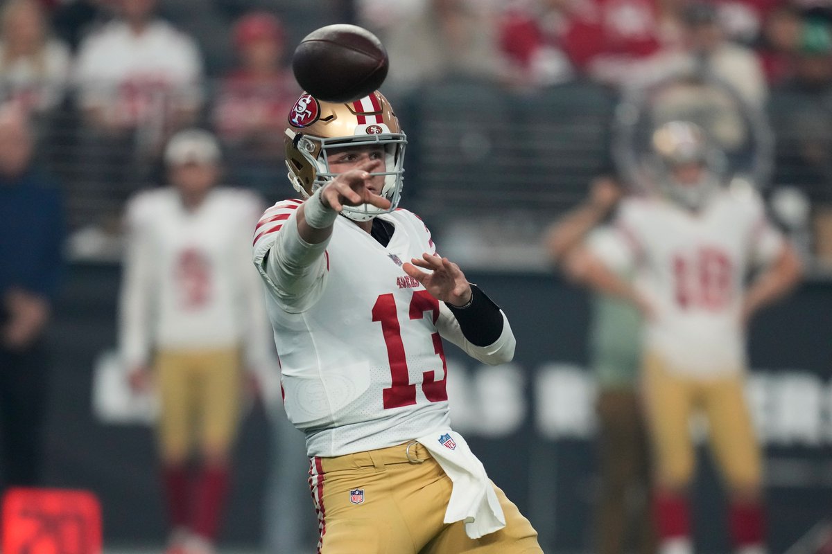 FanDuelSports's tweet photo. Who should start at QB for the 49ers next season? 🤔

❤️ for Brock Purdy
🔁 for Trey Lance https://t.co/Eyfv52f0RN
