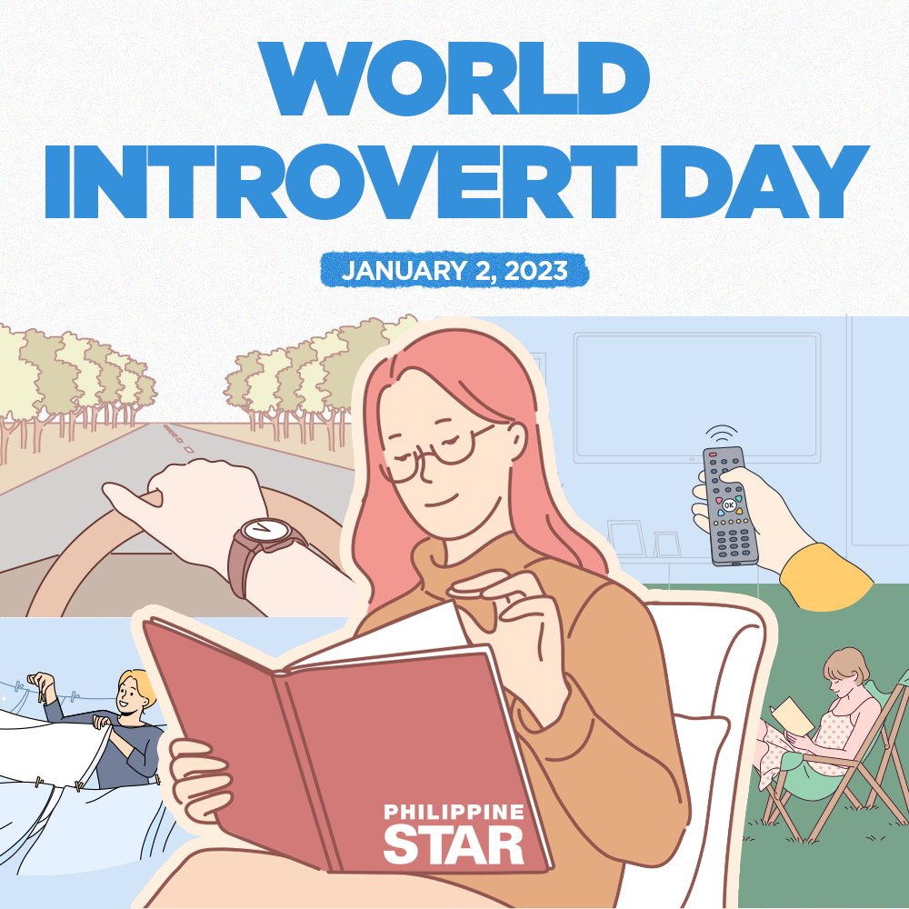 PhilippineStar's tweet photo. It’s your day, introverts! 💆‍♀️

Go charge those social batteries after all the festive activities during the holiday season. #WorldIntrovertDay https://t.co/qp4GVSscJh