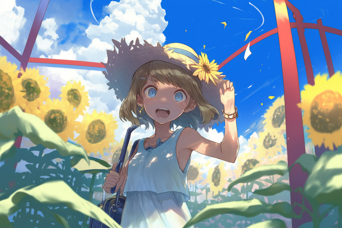 BunmartServices's tweet photo. Sunflowers in summer #AI #AIart #Art #illustration #nijijourney #サマードレス #白ワンピ #オリジナル #ひまわり #夏 https://t.co/kIMku22vs0 https://t.co/zFAiefKzot
