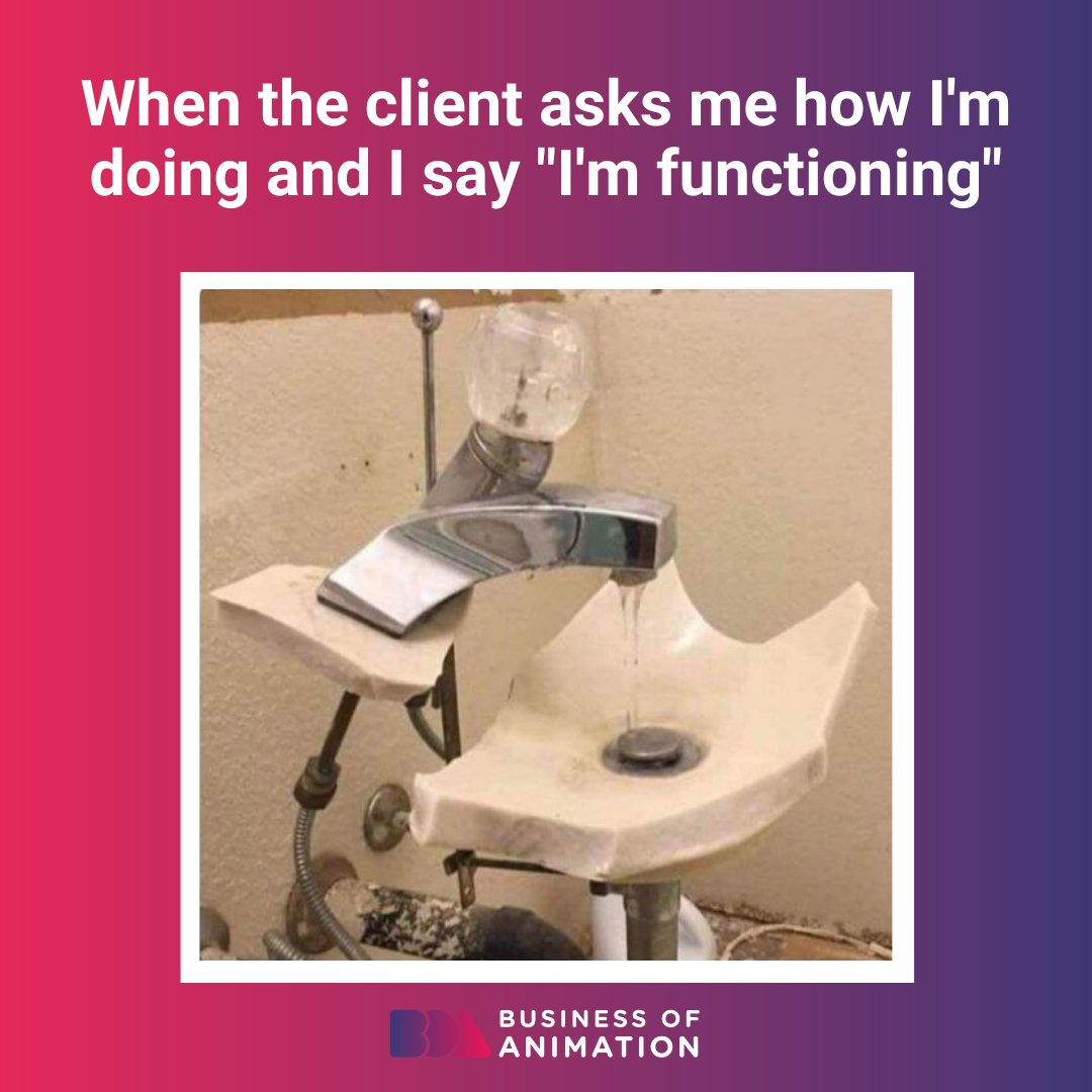 animationbiz's tweet image. Broken but still functioning! 💪

Want to Learn The 6 Most Important Things Every Animator Needs to Know to Be Successful? Sign up for our FREE Masterclass! Link in Bio.

#AnimationMeme #AnitomatorsMeme #AnimationHumor #AnimatorsHumor #HumorforAnimators #Animation #AnimationArt
