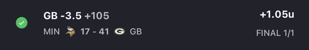 Here was the start to the 2023 year! Ready for a great year. If interested, follow the premium page in the bio for all of my plays. Also, you can join the discord as well to chat with some others in the community. 1-0 💰
#GamblingTwitter #Gambling #sportsbettingtwitter #betting