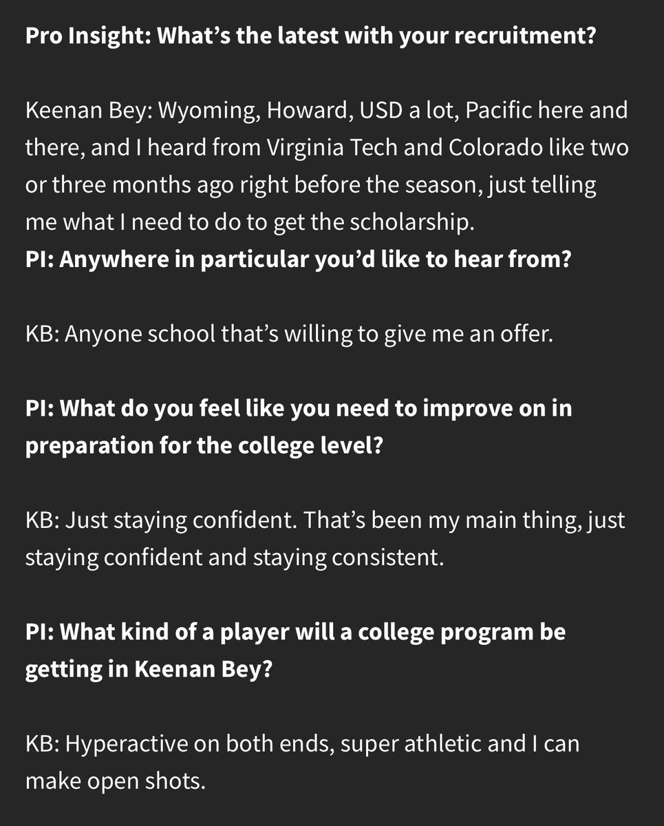 _proinsight's tweet photo. We caught up with available 2023 @gormanhoops/@VegasEliteBC Keenan Bey at #LSI26 in Portland to discuss the latest with his recruitment, what’s he’s focused on improving and what he brings to a team. Hard to ignore the physical tools this 6’6”+ wing brings to the table. https://t.co/aHPw8W69b5