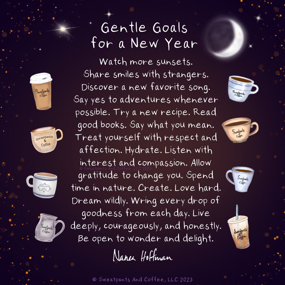 Gentle goals for a new year. ❤️ ~ Nanea 
.
#goals #newyear #newyearnewme #sweatpantsandcoffee <a href="/NaneaHoffman/">Nanea Hoffman</a> <a href="/theanxietyblob/">Anxiety Blob</a>