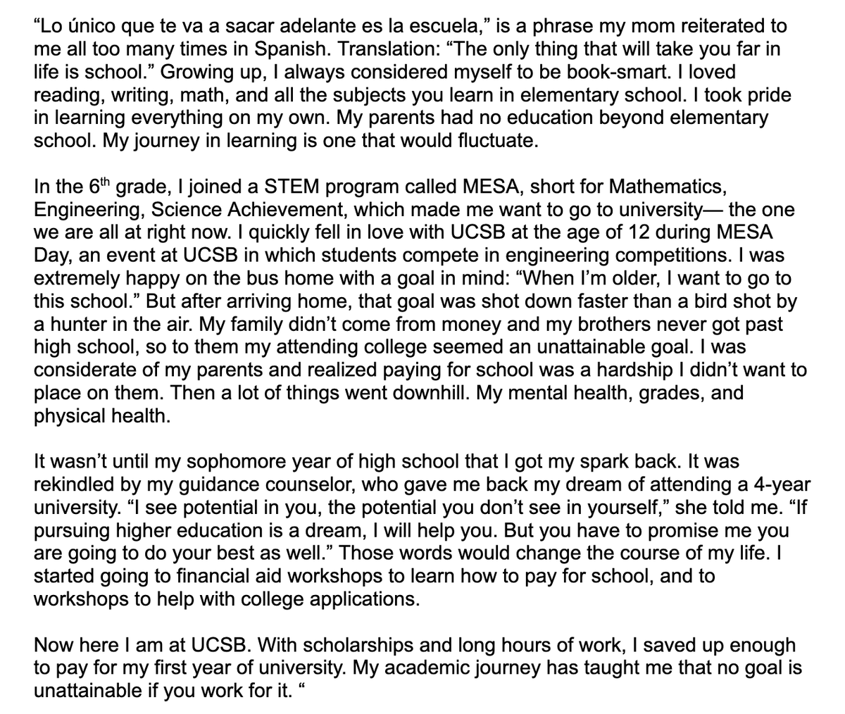 HumansofUCSB's tweet image. 𝐉𝐮𝐚𝐧 𝐅𝐨𝐧𝐞𝐬𝐜𝐨/ 𝟏𝐬𝐭 𝐲𝐞𝐚𝐫

“Lo único que te va a sacar adelante es la escuela,” is a phrase my mom reiterated to me all too many times in Spanish..."