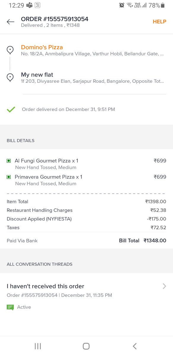 meetsaahil26's tweet photo. @dominos_india Order 292 was not delivered on 31st night. Huge embarrassement for us as we had guests and kids waiting at our home for food. Kept callin,no satisfactory response from @Swiggy as well. I understand the rush but why accept orders if you can fulfil? Anyone listening? https://t.co/LUg8KHGFlX