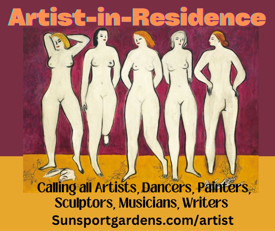 SunsportR's tweet photo. Calling all Artists, Dancers, Painters, Sculptors, Musicians, Writers
ARTIST-IN-RESIDENCE PROGRAM
Stay for a week or a month+
Free camping and day fees
Go to https://t.co/e1kpoIG2eI to apply!
🌺🌴🌞
 #artistinresidence #artist #meditation #enlightenment #sunsportgardens #naturist https://t.co/zfFAkBZwGb