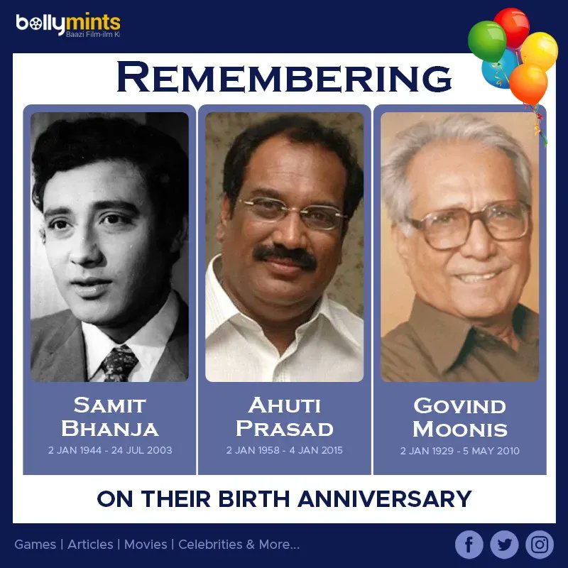 BollyMints's tweet photo. Remembering #SamitBhanja Ji, #AhutiPrasad Ji & #GovindMoonis Ji On Their #BirthAnniversary ! https://t.co/FqcsGVv52N