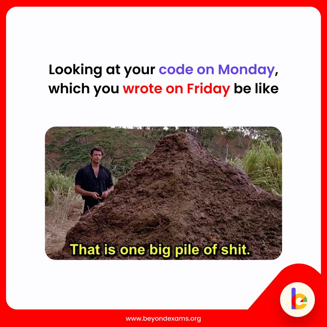 Beyondexams_'s tweet image. Monday Code Dump 🧵😪🤷. How&apos;s your Monday going? 😬
.
#beyondexams #mondayvibes #funnycontent #memes #codingmemes #programming #softwaredeveloper  #humour #webdevelopment