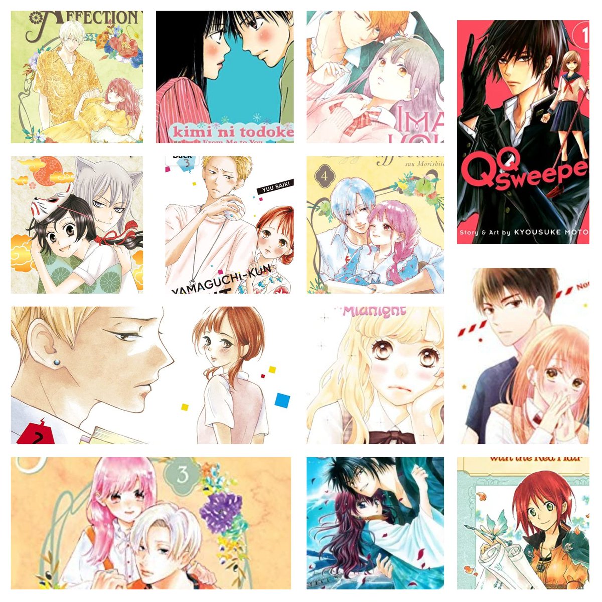 ShoujoHenshin's tweet photo. All the manga reviewed on the blog in 2022. #shoujomanga #shoujo #shojo #asignofaffection #yamaguchikunwawarukunai #kiminitodoke #yonaofthedawn #snowwhitewiththeredhair #kamisamakiss #QQSweeper #myboyfriendinorange #manga https://t.co/oPW3I3RWxm