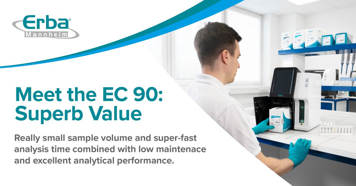 ErbaMannheim's tweet image. Analysis time only in 35 seconds!

Clean biosensor and maintenance free technology, the EC90 is designed to be easy to use, efficient in operation and reliable.

#WeAreErba #electrolyteanalyzer #criticalcare