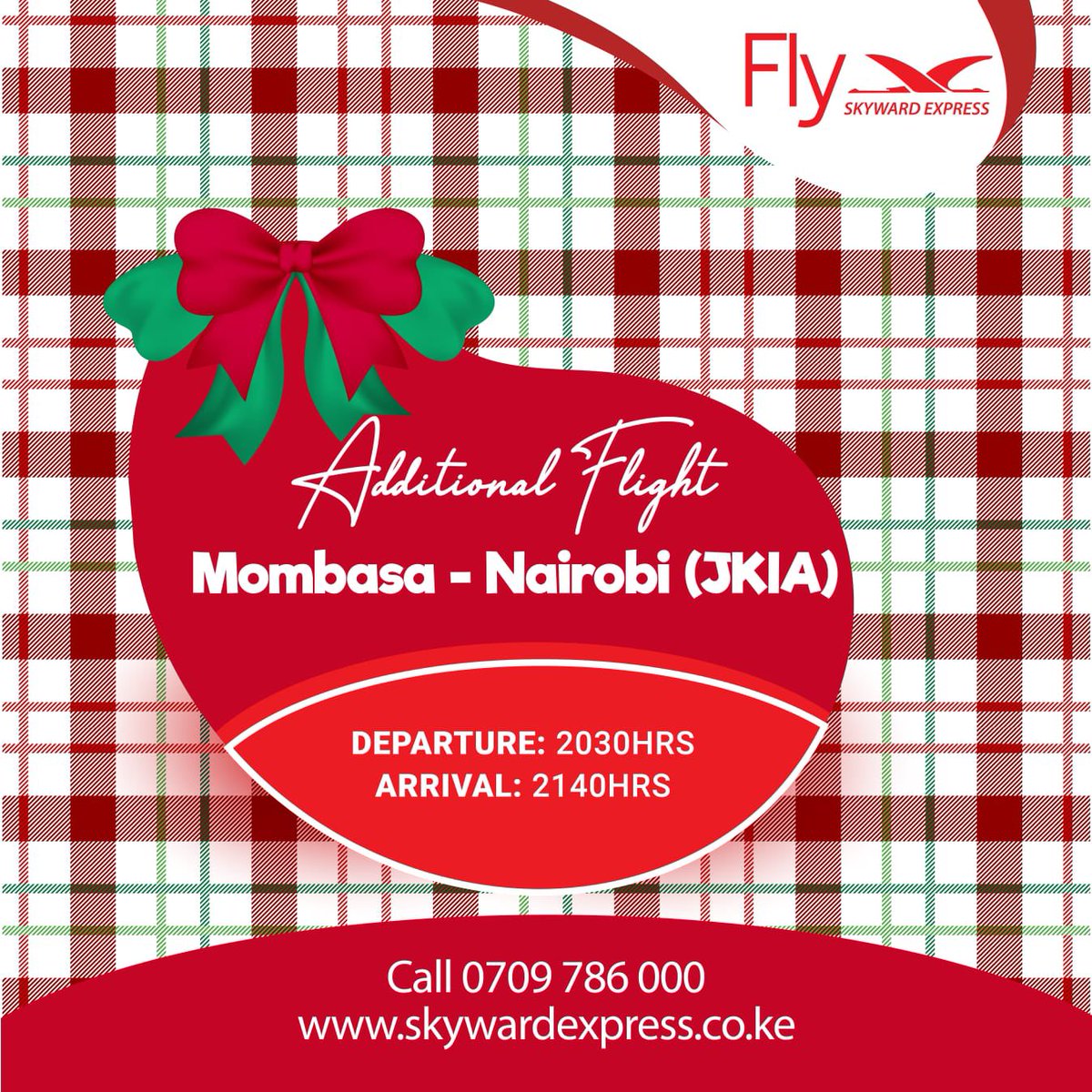 SkywardAirline's tweet photo. Additional flight Alert!
Tell a friend to tell a friend that they can book last minute seats to Mombasa and Nairobi today 02nd January 2023. To book visit https://t.co/zzUUaoM5Hx or call 0709 786 000. #FlySkyward https://t.co/asynVmS3Gc
